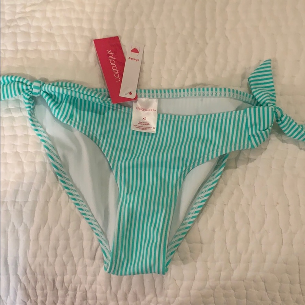 Teal striped bikini bottoms